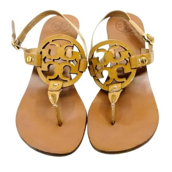 TORY BURCH~Miller~KITTEN HEEL THONG SANDAL LEATHER WOMENS SHOES~Royal Tan 8M - Picture 3 of 6